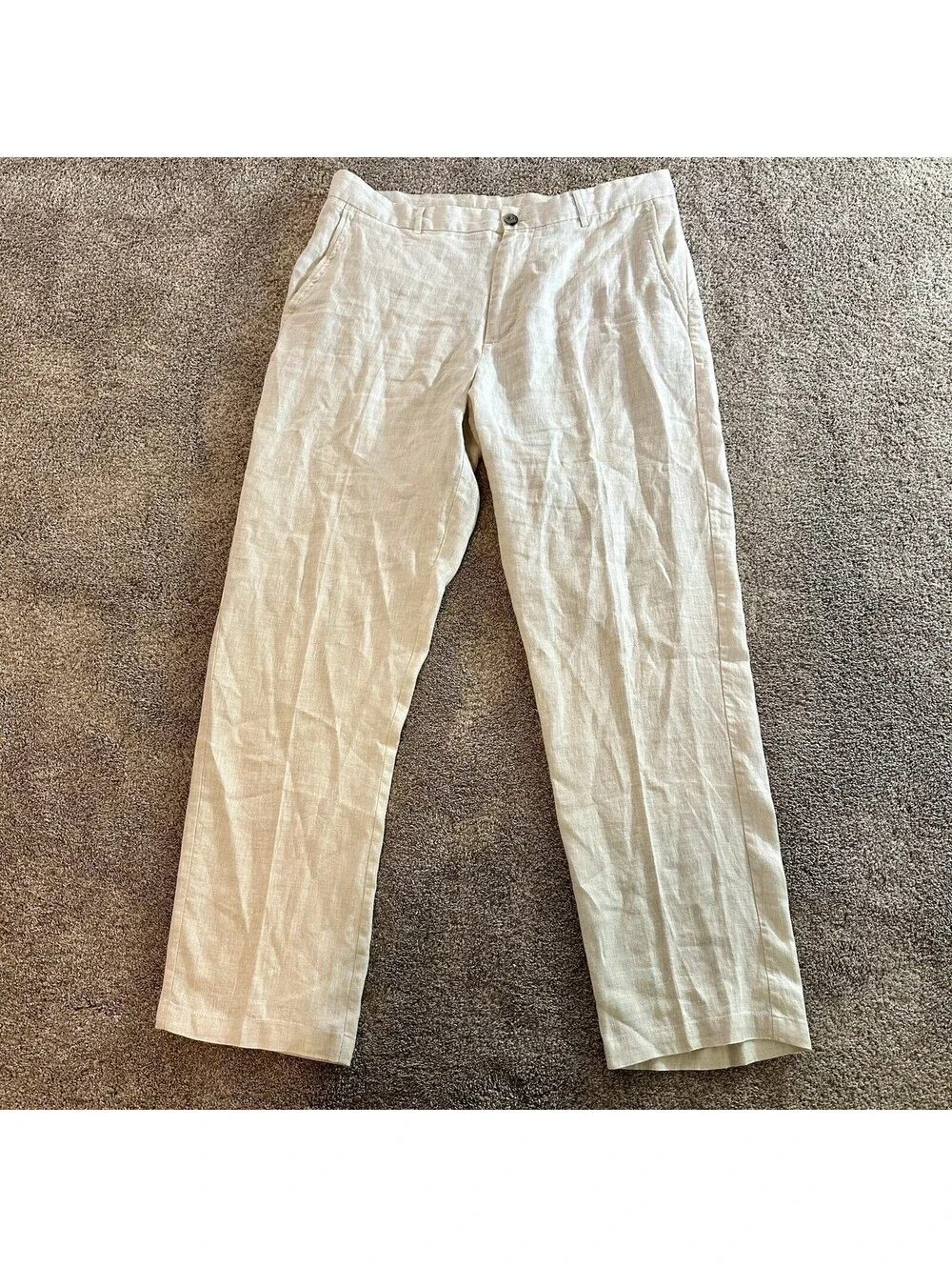 Tasso Elba 100% Linen Trousers Mens 34x32 Flat Front Summer Beach Pants